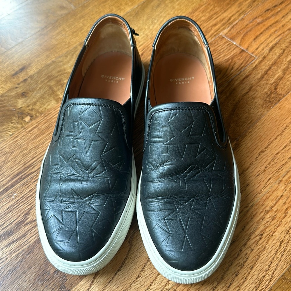 Givenchy Star Embossed Black Leather Slipon Sneakers Size 6/36